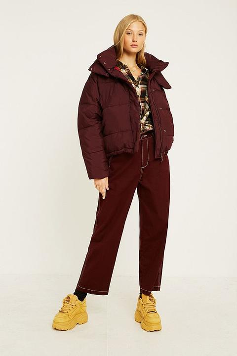 Uo Maroon Contrast Lined Pillow Puffer Contrast Lining Pillow Puffer