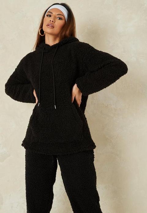 Black Co Ord Borg Oversized Hoodie, Black