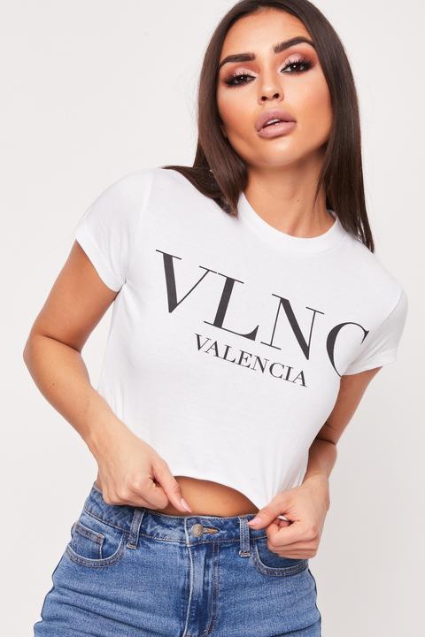 Danielle White Valencia Printed Crop T Shirt