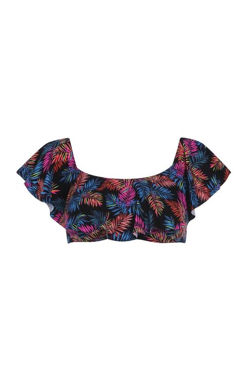 Tropical Print Bardot Bikini Top