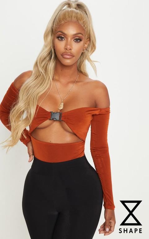 Shape Rust Bardot Buckle Front Bodysuit