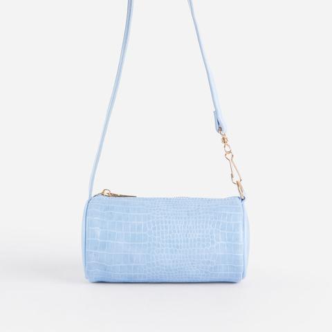 Alix Chain Detail Cylinder Shoulder Bag In Blue Croc Print Faux Leather,, Blue