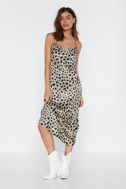 Womens Satin Dalmatian Print Midaxi Slip Dress