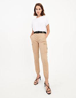 Pantaloni Cargo Beige Con Cintura