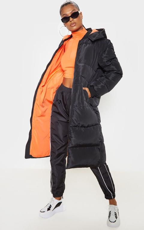 Black Maxi Contrast Hooded Puffer