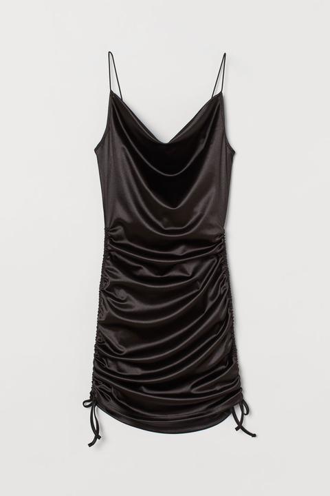 Vestido Corto De Satén - Negro