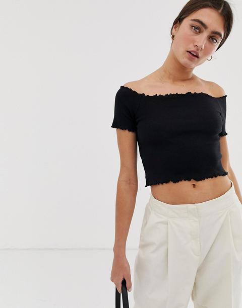 Monki Off Shoulder Cropped Top In Black