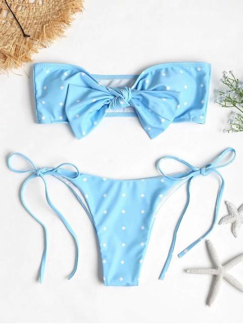 Conjunto De Bikini Palabra De Honor Nudo Corbata Yellow Day Sky Blue Brick-red