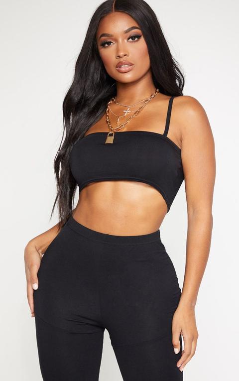 Shape Black Jersey Strappy Straight Neck Crop Top