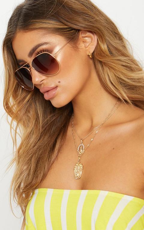 Brown Metal Aviator Sunglasses