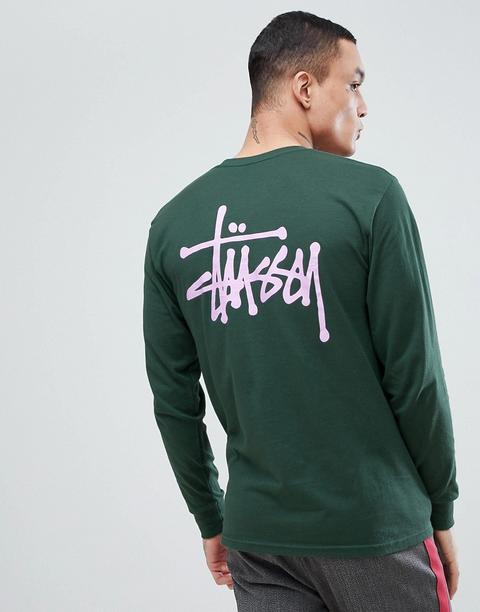 Stussy - Langärmliges Shirt Mit Logo Hinten In Grün - Grün