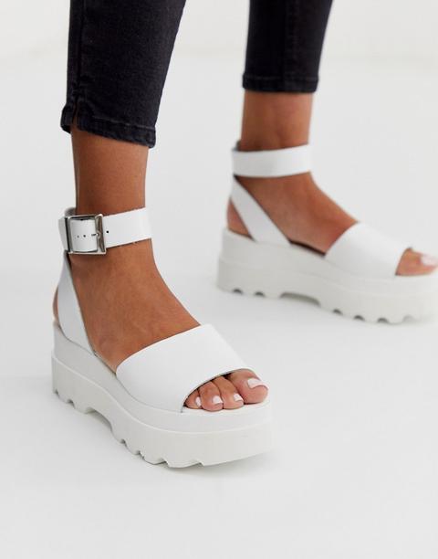 Asos Design Temple Leather Flatform Sandals In White - White