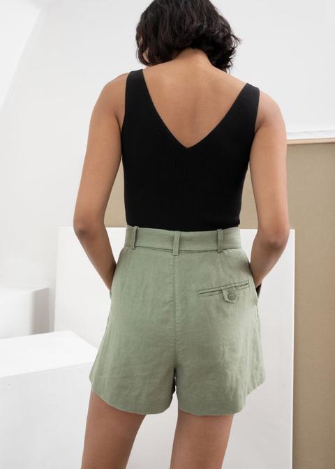 Belted Linen Pleat Shorts from AND 