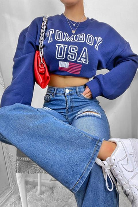 Navy Loopback Tomboy Crew Neck Sweatshirt