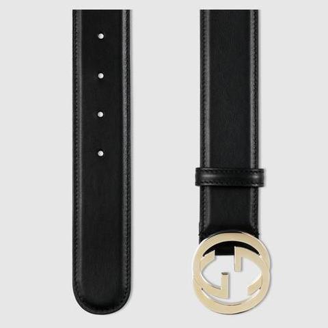 Leather Belt With Interlocking G