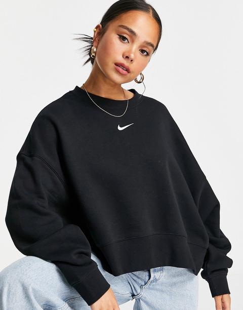 Sudadera Extragrande Negra De Corte Recto Con Logo Pequeño De Nike-negro