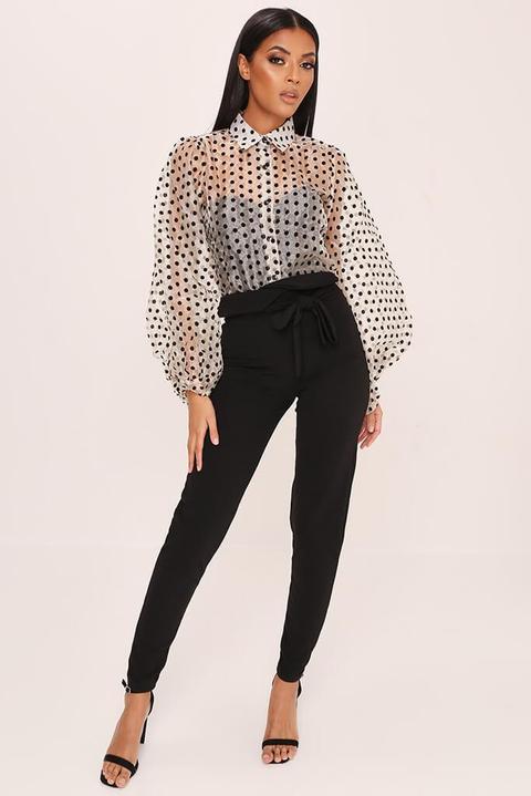 Beige Puff Sleeve Polka Dot Shirt