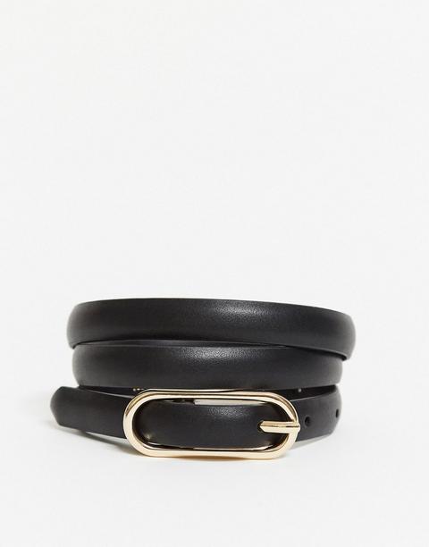 Topshop - Ceinture Fine Avec Boucle Ovale - Noir