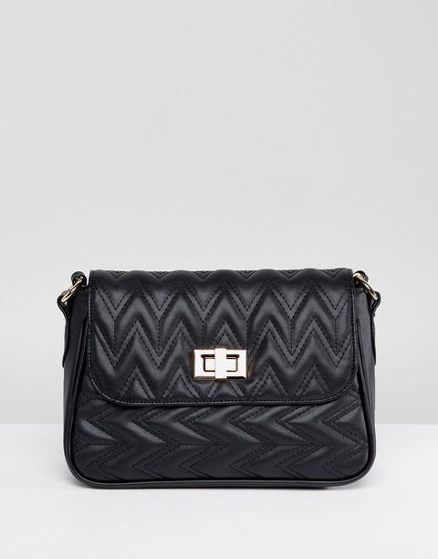 Asos Design - Borsa A Tracolla Con Trapuntatura A Zig-zag - Nero