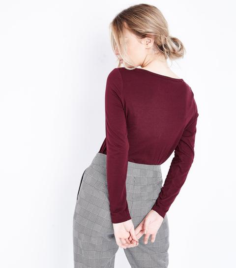 Petite Burgundy Long Sleeve Crew Neck Top