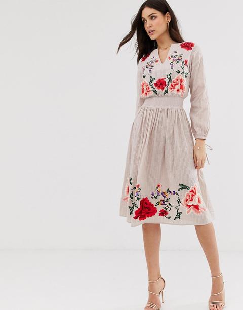 floral embroidered midi dress