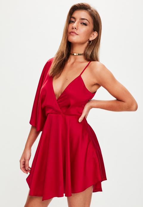 Red Satin Asymmetric Swing Dress