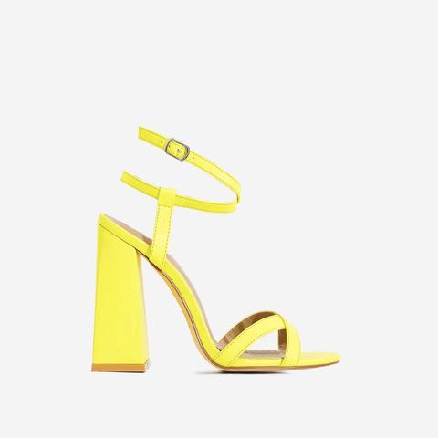 Iris Flared Block Heel In Neon Yellow Faux Leather, Yellow