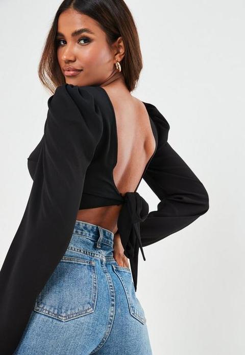 Black Tie Back Crop Top, Black