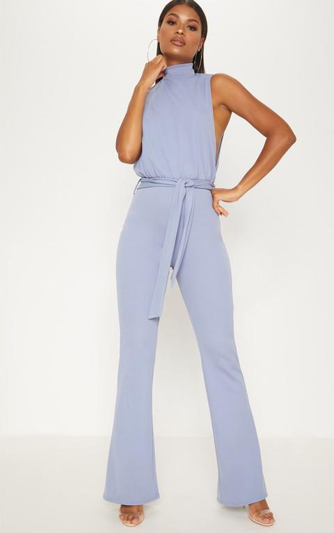 scuba high neck tie waist jumpsuit