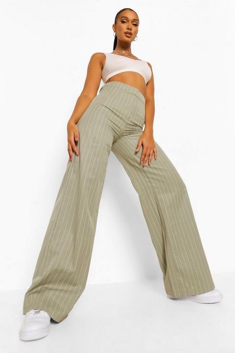 Womens Pinstripe Relaxed Wide Leg Trousers - Green - 8, Green