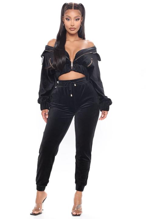 Tell Me What You Want Jogger Velour Set - Black