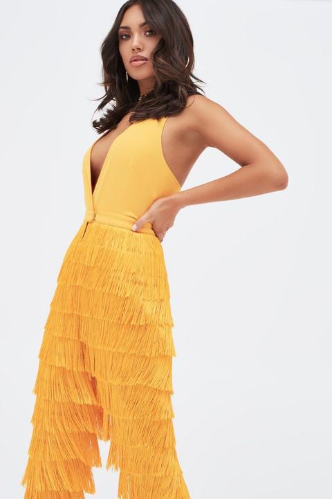 yellow fringe jumpsuit