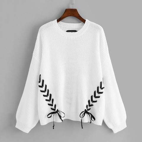 Maglione Grande Con Maniche A Lanterna Con Lacci