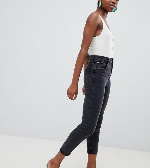 asos design farleigh high waisted slim mom jeans in washed black