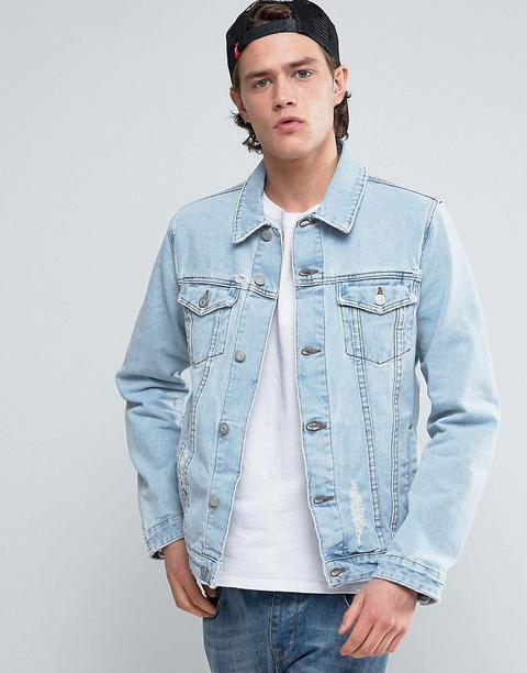 Asos Denim - Giacca Di Jeans Strappata Lavaggio Chiaro - Blu