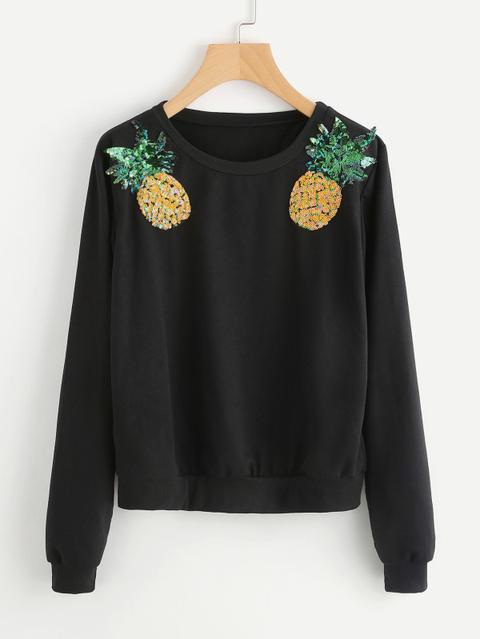 Sudadera Con Parche De Piña De Lentejuelas