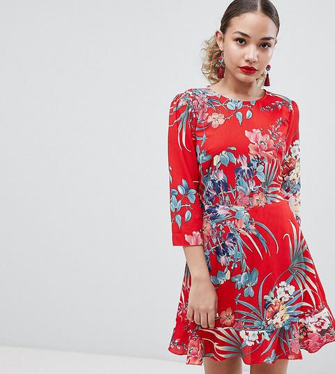 Vestido Con Estampado Floral Y Espalda Abierta Con Volantes En El Bajo Exclusivo De Boohoo