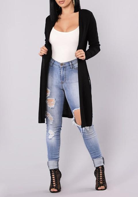 Cardigan Taglio Manica Lunga Moda Nero