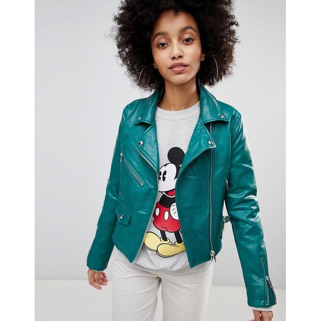 Bershka - Giacca Biker Di Pelle Sintetica - Verde from ASOS on 21 Buttons