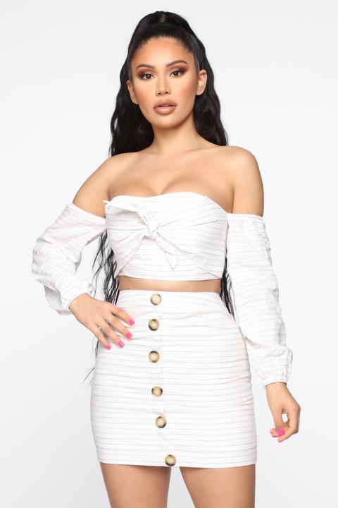 Sammie Striped Skirt Set - Ivory/taupe