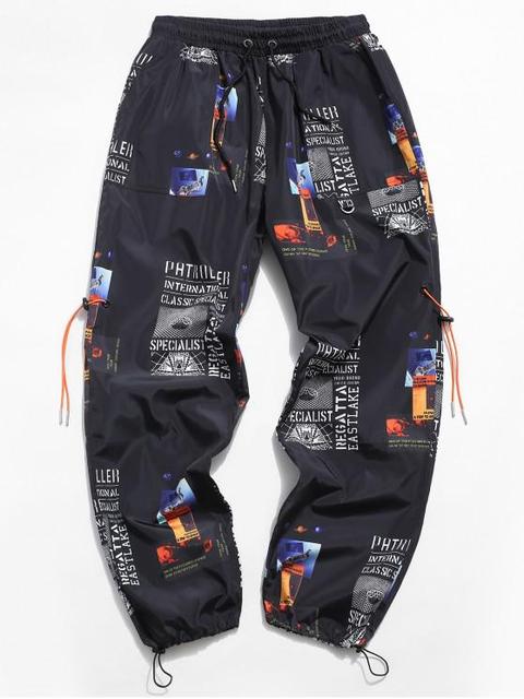 Pantalon Décontracté Lettre Graphique Imprimée À Cordon Black