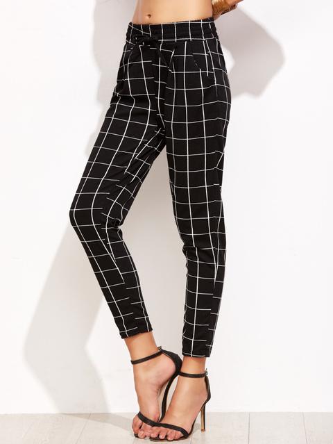 Grid Drawstring Peg Pants