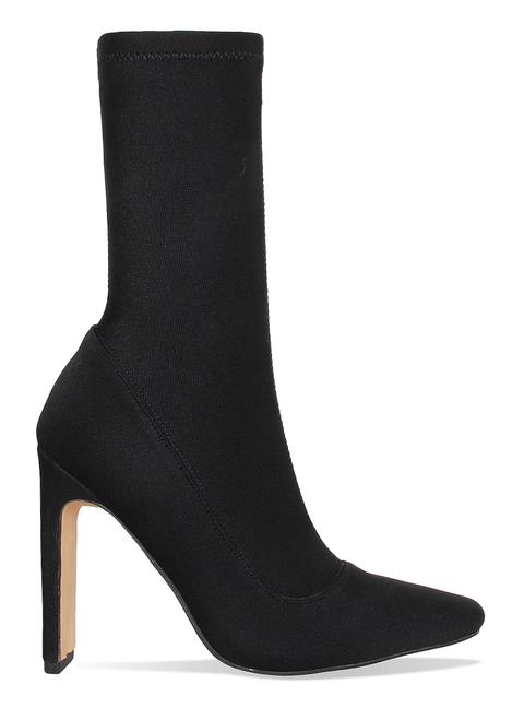 Kaylee Black Rib Slim Block Heel Ankle Boots