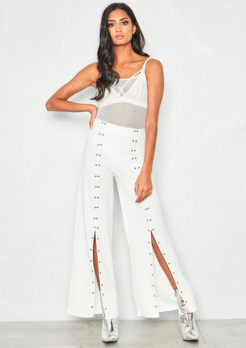 Maisie White Front Split Studded Trousers