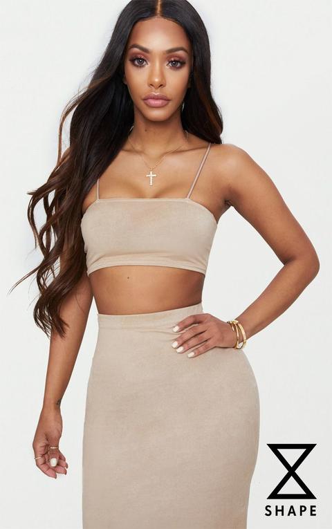 Shape Stone Faux Suede Strappy Straight Neck Crop Top