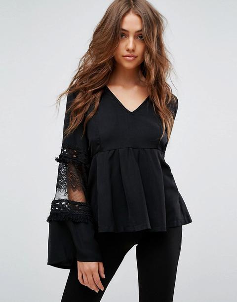 Blusa Con Mangas De Encaje De Boohoo