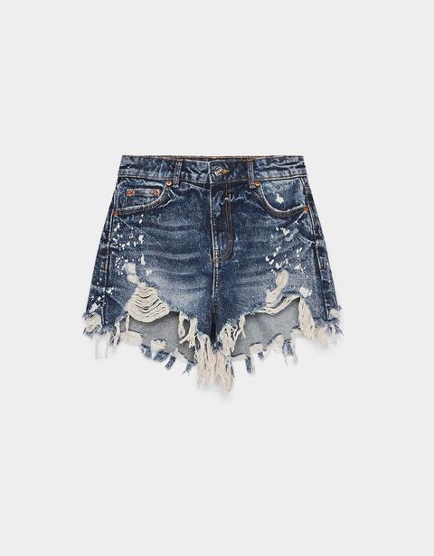 Shorts In Jeans Effetto Consumato