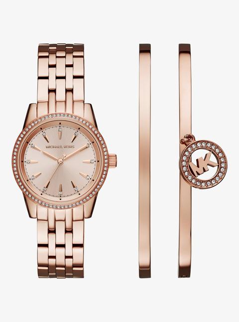 Set Ritz Orologio E Bracciale Rigido Tonalità Oro Rosa