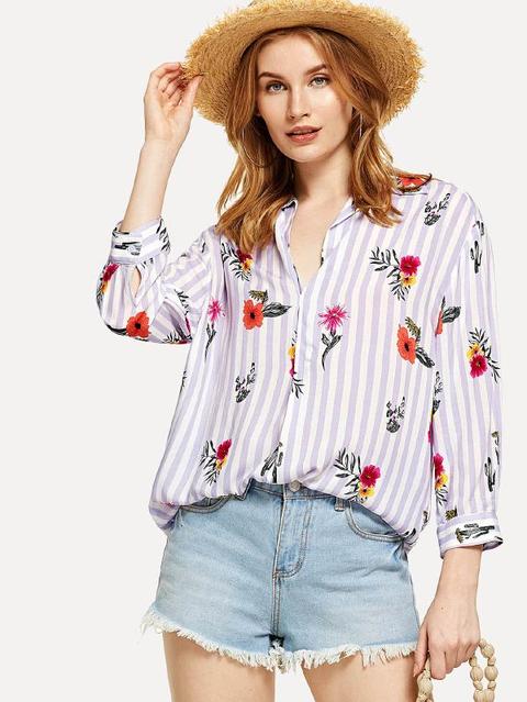 Camicia A Fiori E A Righe Lunga