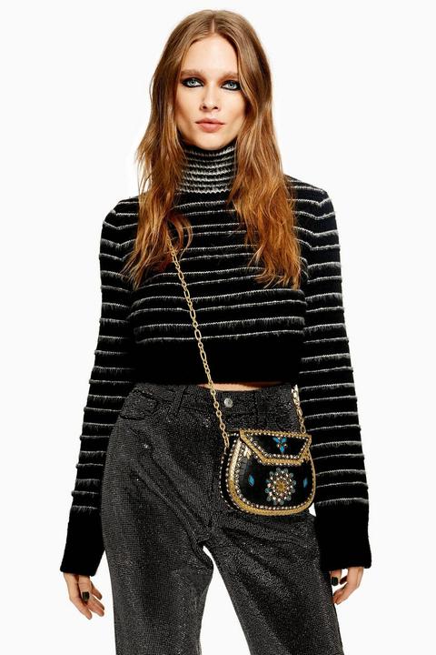 Tall Stripe Funnel Neck Cropped Jumper